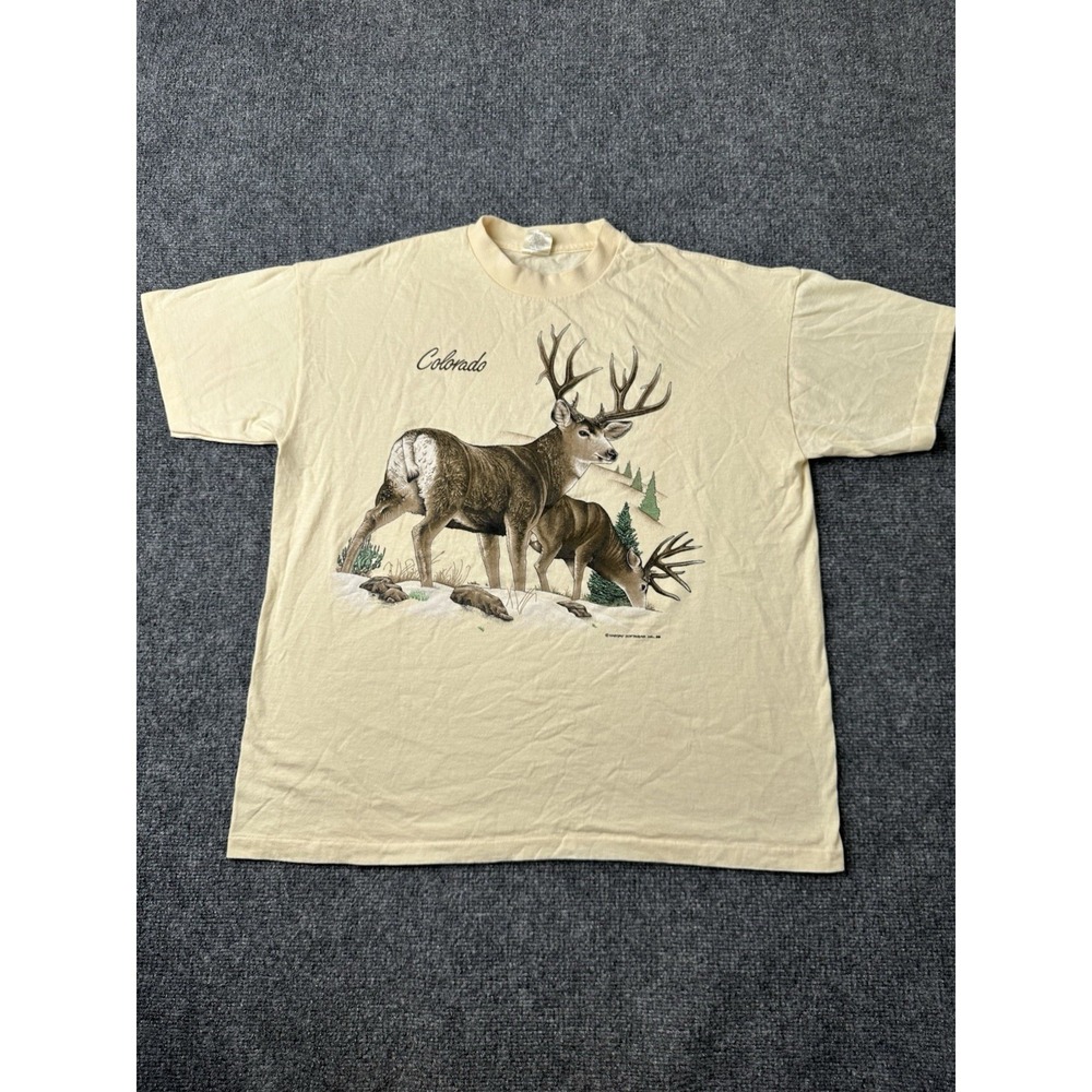 Mens T Shirt Habitat Colorado Deer Wildlife Graphic 1988 USA, Size XL
